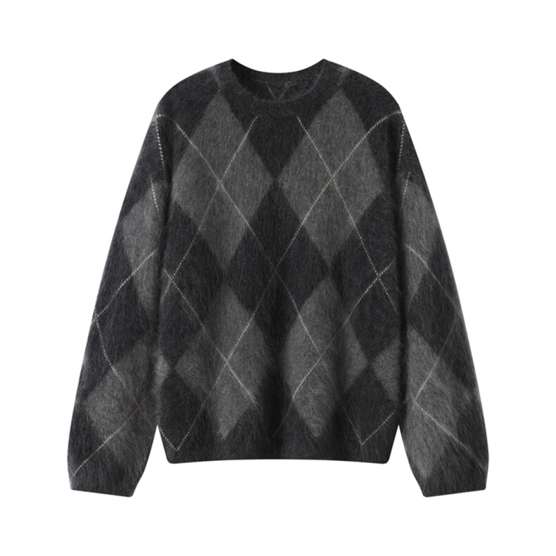 2025秋冬百搭时尚简约圆领菱形长袖针织羊绒衫，女装羊绒衫，品秋羊绒