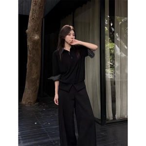 得物抖音高品质二开 夏季美式潮牌假两件条纹衬衫翻领高街短袖T恤图片