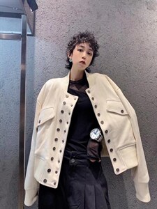 2021秋季新款欧美风双排扣廓形休闲大口袋百搭短外套图片