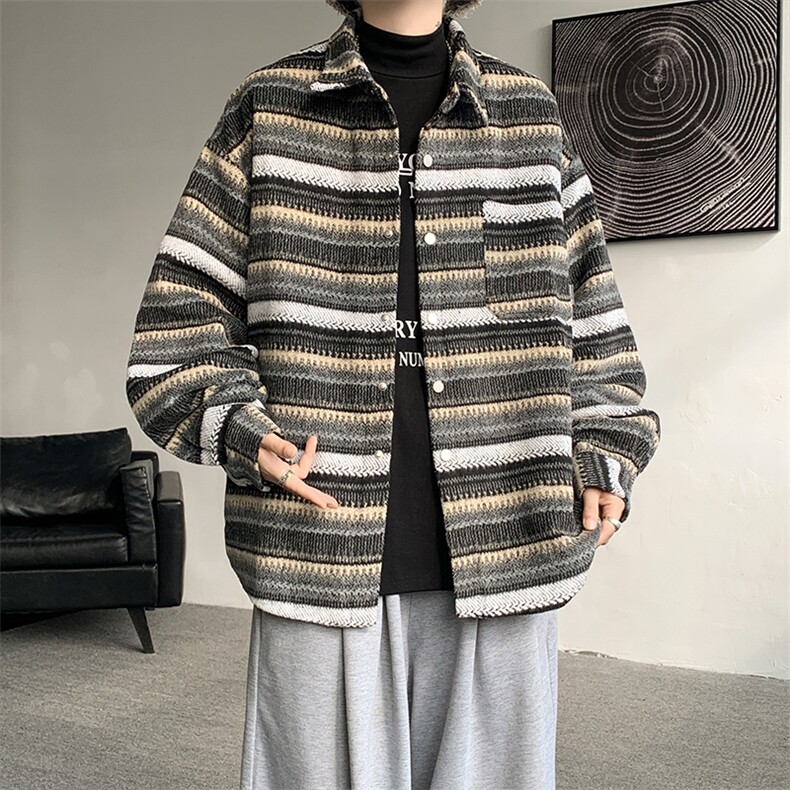 现货JK7881-特批60秋季百搭条纹夹克外套高品质高克重带里布,男装夹克,电商A059