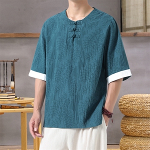 男士衬衫五分袖衬衣中袖印花圆领唐装风 XZ1512-2612-P40图片