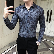 312A-5-277-P55长袖高级感秋季休闲英伦发型师韩版纯色男士衬衣，男装衬衫，星座312A-5