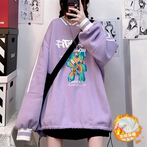 秋冬中性 韩版新款宽松情侣V领休闲加绒卫衣男女潮B608 P55控68图片
