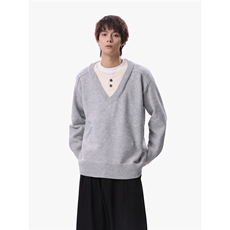 1303B-MY826-P5598重磅老钱风V领毛衣假两件毛衣男女针织衫，男装针织衫/毛衣，星座1303B