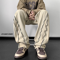 侧边拉链黄泥牛仔裤男宽松直筒hiphop裤子美式高街阔腿60466-p53，男装牛仔裤，星座1008-1