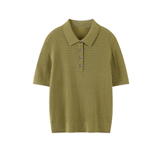 2025年秋季时尚百搭通勤简约polo领麻花短袖，女装T恤，致织羊绒