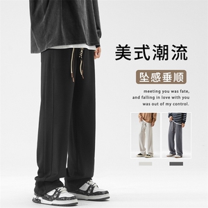 美式复古华夫格阔腿秋季日系宽松直筒抽绳运动休闲裤K937-特批32图片