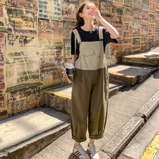 港风工装背带裤女夏薄款2025新款日系桔梗宽松慵懒休闲炸街潮，女装连体裤，2C158