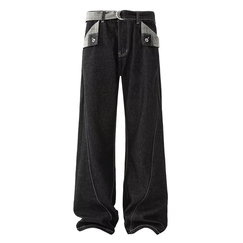 1506-1/N60601/P64提花拼接牛仔裤男潮牌美式cleanfit微喇宽松，男装牛仔裤，星座1506-1