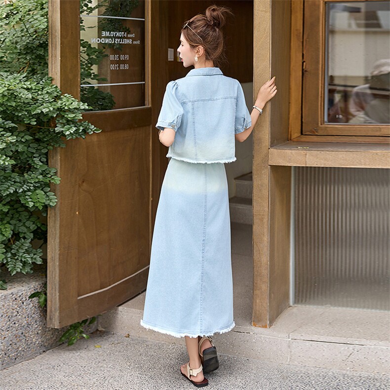 现货牛仔套装女夏季2025新款高级感显瘦遮肚子减龄半身裙两件套,商品下架区,韩然一族