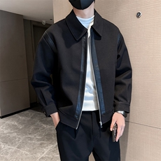 社会小伙高端呢子拼皮宽松韩版外套大衣夹克男A236-JK0812-P130，男装夹克，电商A236