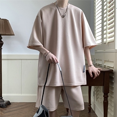 2026夏装休闲运动套装贴标休闲短裤潮男五分裤TZ707/P65杏，男装休闲套装，电商A094