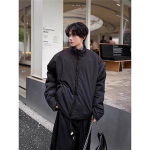 潮纯色立领黑色棉服男冬季时尚保暖基础款百搭廓形情侣外套上衣图片