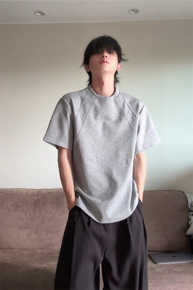 [网图]2026夏季拼接短袖T恤美式正肩男女X64112-TP14不,男装T恤,电商A102