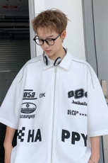 405A港风设计感拉链装饰印花衬衫短袖T恤CS03-P45控68，男装T恤，星座405A