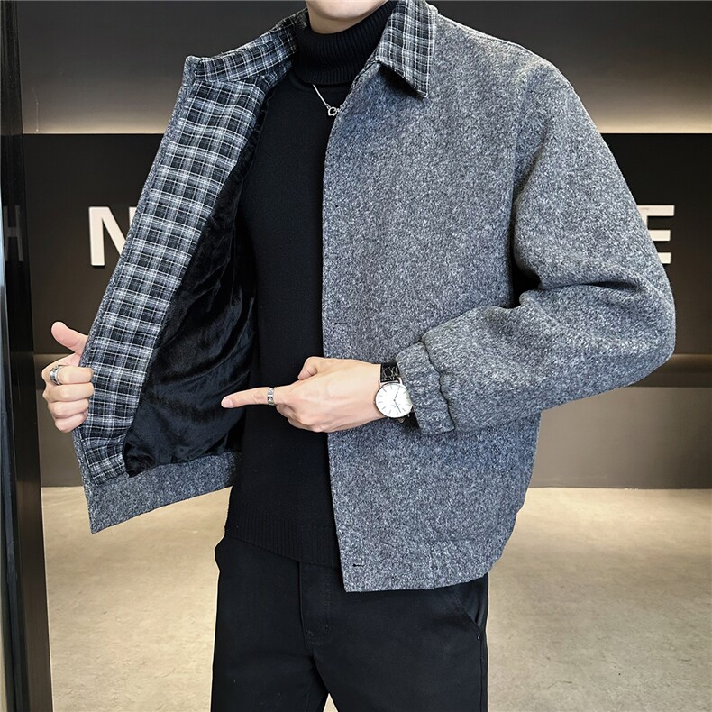 含羊毛假两件毛呢外套男冬季2025新款加绒加厚A313-25116-P205,女装短外套,电商A313