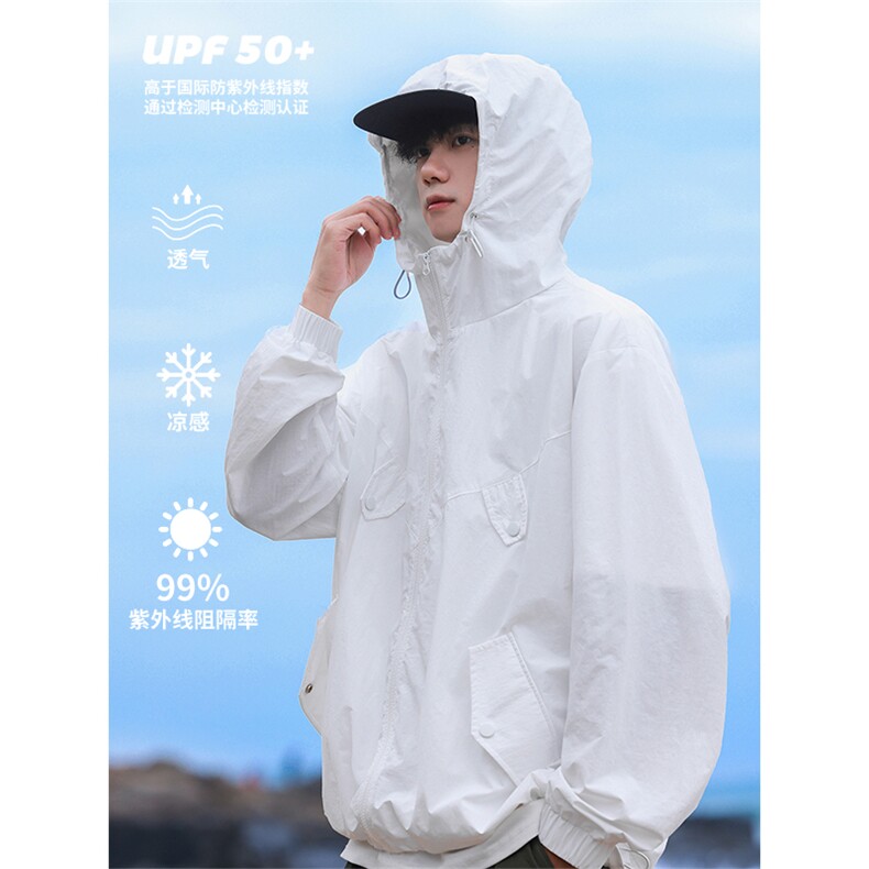 【UPF50+防晒衣】X2380-TP45控价78 夏季宽松防晒服连帽外套男图片