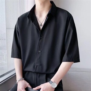 原宿风短袖男简约百搭宽松衬衫港风SC23P32图片