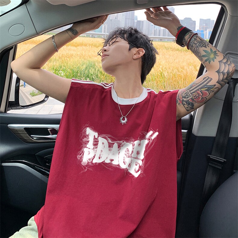 量大优供视频直播高品质重磅260克双纱纯棉印花背心无袖T恤DB80，男装背心/马甲，电商A486