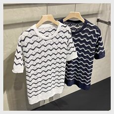 韩系高级冰丝感男短袖设计感夏季薄款冰感衬衫针织T恤衫834A/P45，男装T恤，星座506B