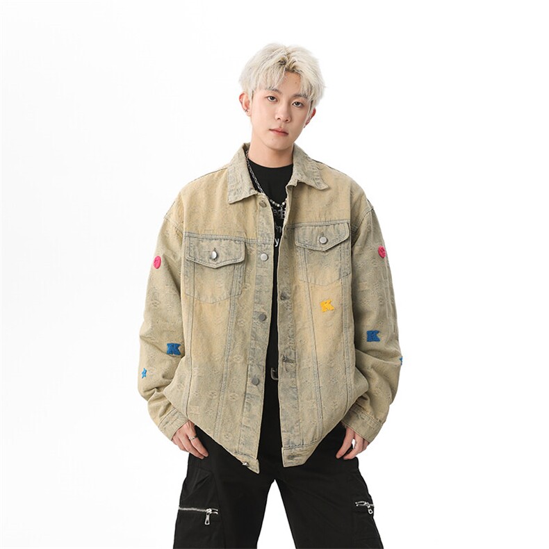 小花刺绣牛仔衬衫男2025新款宽松bf风日系复古开衫上衣JK1149-P95,男装夹克,星座1103-3