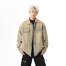 小花刺绣牛仔衬衫男2025新款宽松bf风日系复古开衫上衣JK1149-P95，男装夹克，星座1103-3