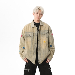 小花刺绣牛仔衬衫男2025新款宽松bf风日系复古开衫上衣JK1149-P95图片