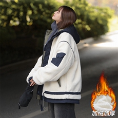 男女同款冬季羊羔绒光板撞色保暖加厚连帽棉衣A406MY21P138，男装棉衣，星座309（原A406）