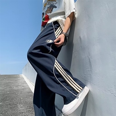 高街复古宽松直筒长裤美式vibe刺绣小众侧条纹休闲裤男K6290-P38，男装休闲裤，星座512-4
