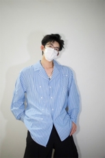 明星私服撕漫男衬衫外套学院风男大竖条纹衬衫翻领外套P45，男装衬衫，电商B319