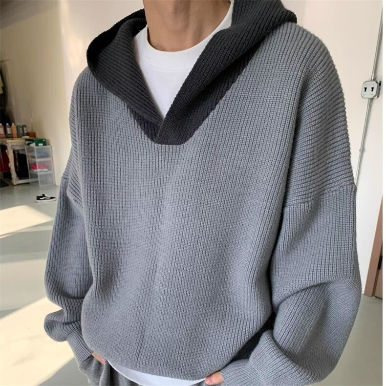 港风秋款男连帽毛衣套头针织衫撞色宽松外套M04P58，男装针织衫/毛衣，星座1013-1