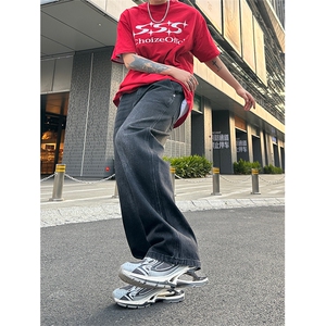 美式高街vibe风直筒长裤欧美痞帅男hiphop复古水洗牛仔裤图片