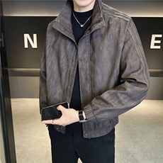 2026新款春季美式复古皮衣外套男款立领机车皮夹克A313-2597-P165，男装夹克，电商A313