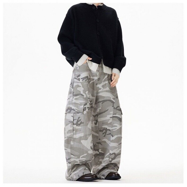美式复古迷彩工装裤男女夏季薄款新款高腰宽松抽绳阔腿裤，男装工装外套，星座601-1