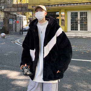 冬季棉衣男韩版休闲潮流宽松连帽羊羔绒加厚保暖棉服  W2134-P48图片