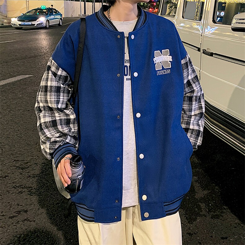 JK809 P65港风拼接棒球服百搭休闲宽松夹克外套男图片