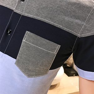 韩版新款男士纯色衬衫拼接休闲短袖衬衣228-CS49-P35图片