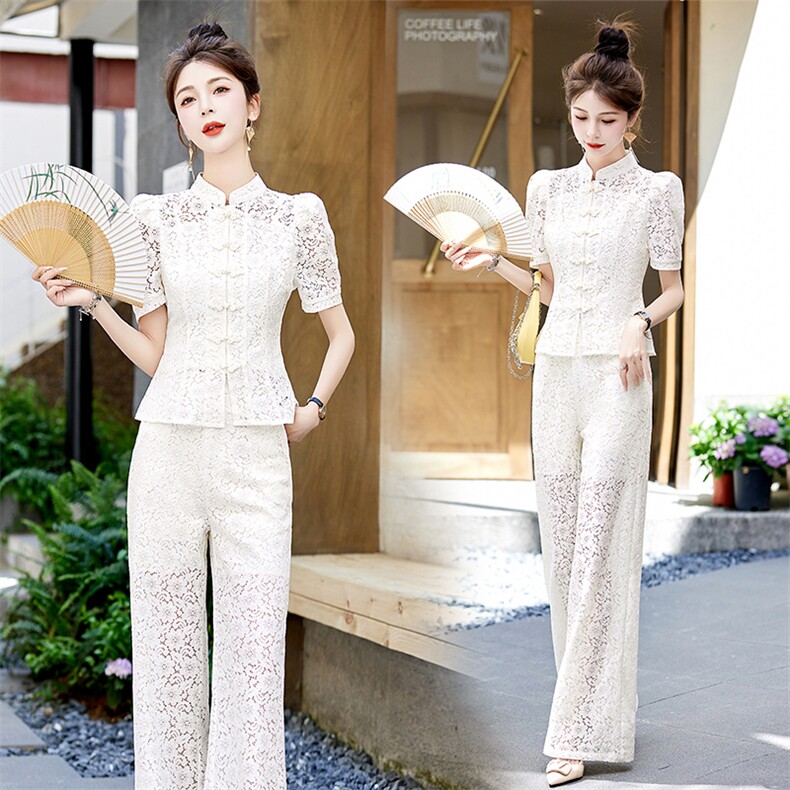 新中式女时尚套装2025年夏季新款高质感洋气蕾丝两件套修身显瘦潮，女装套装/套裙，关键词