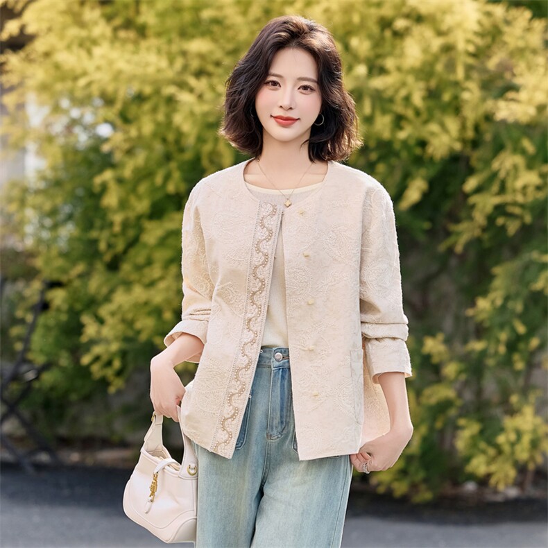 刺绣棉麻短外套女2025春秋季新款宽松休闲新中式时尚风衣重工,女装短外套,梦懿尔