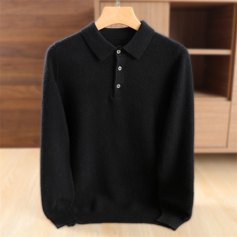 男士polo衫长袖t恤男2024年秋冬季加厚保暖衣服男韩版潮流内搭，男装羊毛衫，鹿一羊绒