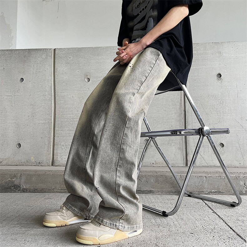 美式街头做旧时尚牛仔裤男宽松欧美高街vibe风长裤子N1077-P50,男装牛仔裤,星座308B-2