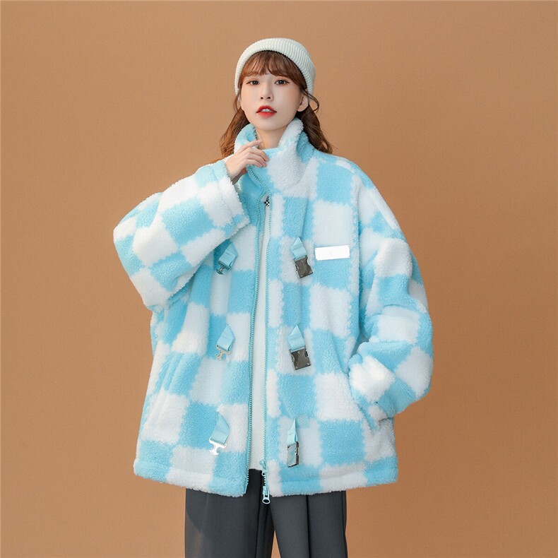 1中性风冬季情侣羊羔毛棉衣女棉服女棋盘格宽松外套女MY7535P135,男装棉衣,星座226-2