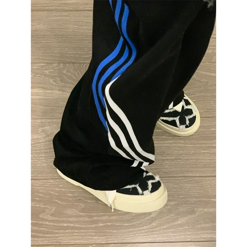 条纹运动卫裤男秋冬季男女宽松直筒休闲垂感阔腿长裤K537,男装休闲裤,星座1116A（原606A-3）