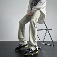 A062美式ins高街小众拉链牛仔裤泥黄色牛仔直筒裤K2317-P55，男装牛仔裤，电商A062