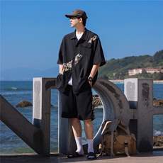 1小熊短袖衬衫男+短裤大码情侣套装92%聚酯纤维8%氨纶TZ77057P70，男装牛仔裤，星座226-2