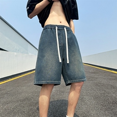 新款春夏男款牛仔短裤ins设计感宽松直筒休闲百搭裤子潮D2#-P35，男装牛仔裤，电商A178