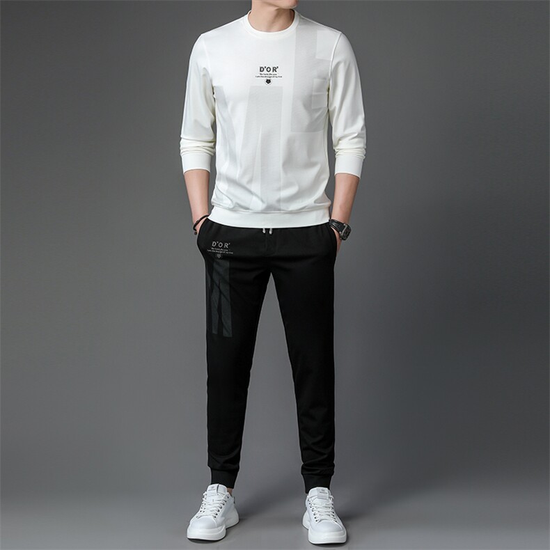 2023春秋季新款男套装薄款长袖圆领t恤上衣中青年休闲运动两件套，男装休闲套装，电商B212（原钱塘6029）