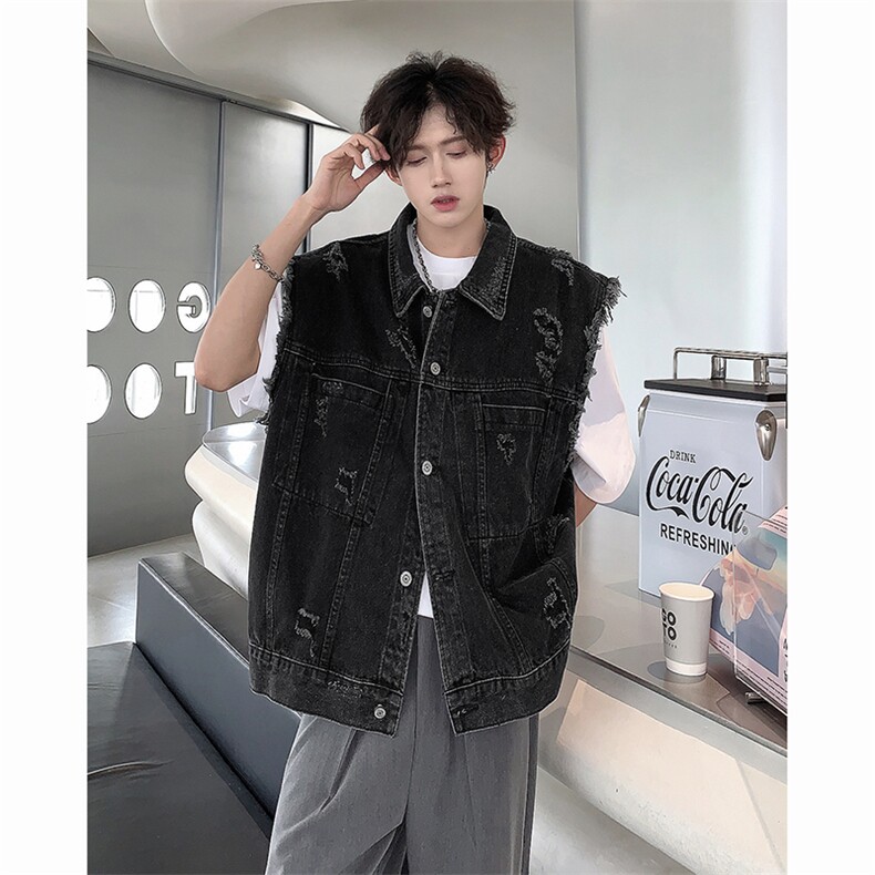 夏季新款潮牌百搭坎肩无袖上衣复古水洗牛仔马甲男现货W8203-P55，男装背心/马甲，星座512-4