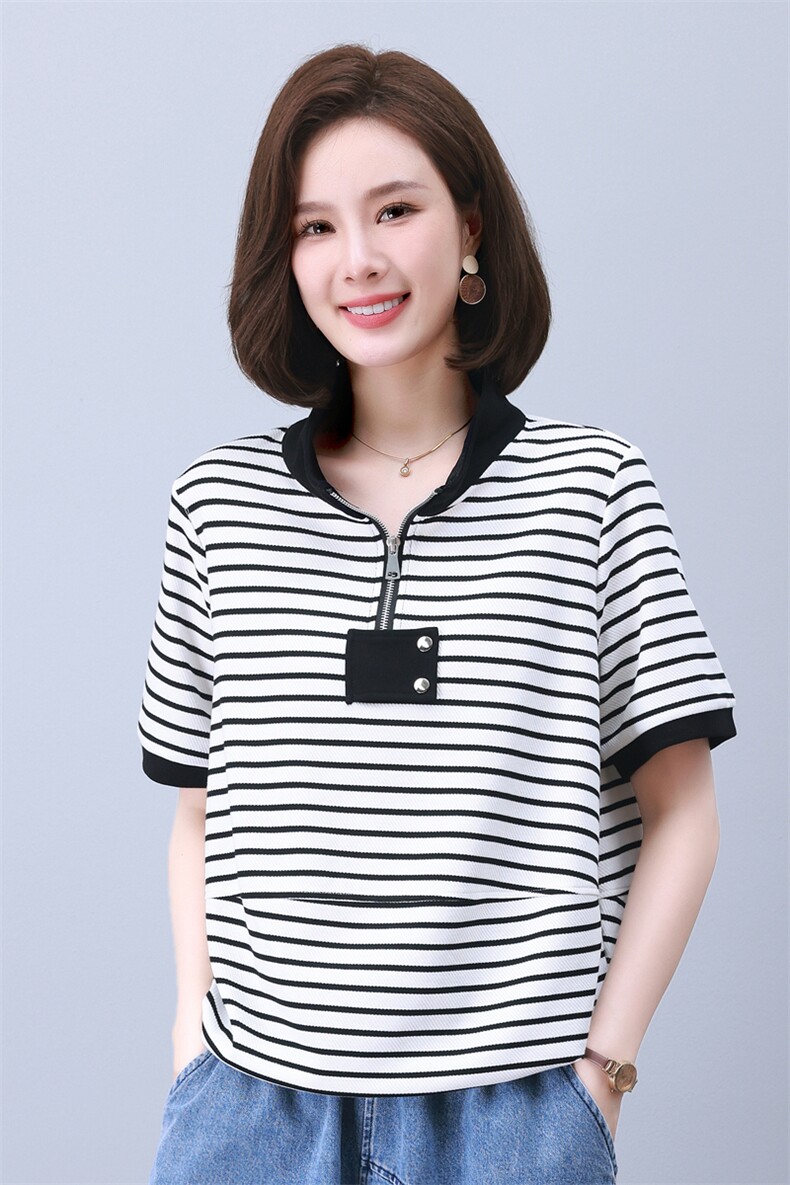 夏季T恤女2025年新款中年妈妈宽松时尚短袖休闲牛仔裤,女装衬衫,叶笙衣