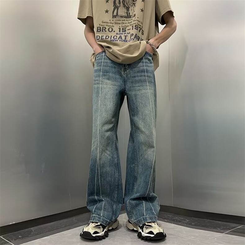 设计感美式高街阔腿直筒牛仔裤男宽松美式复古长裤潮NK2216-P45,男装牛仔裤,星座1008-1
